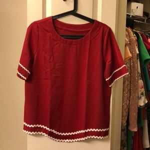 Women's Waved Print Trim Short Sleeve Summer Top